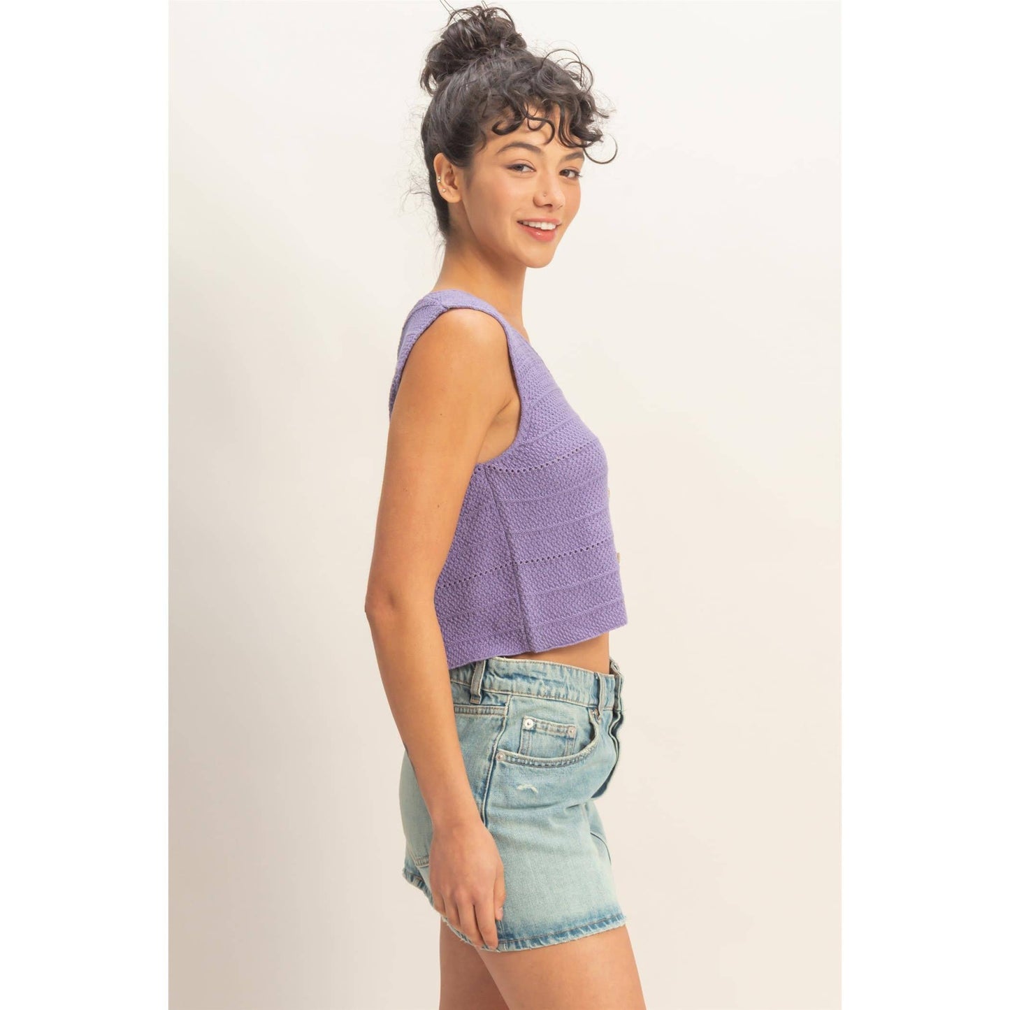 V-Neck Textured Sleeveless Knit Vest