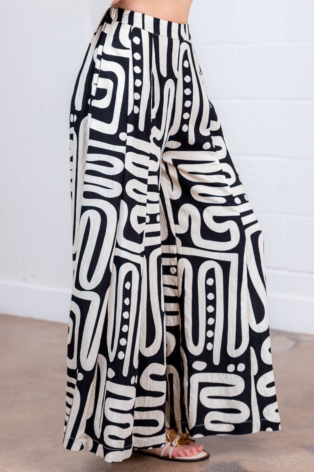 SP86355T-PRINTED PLEATED LONG PANTS