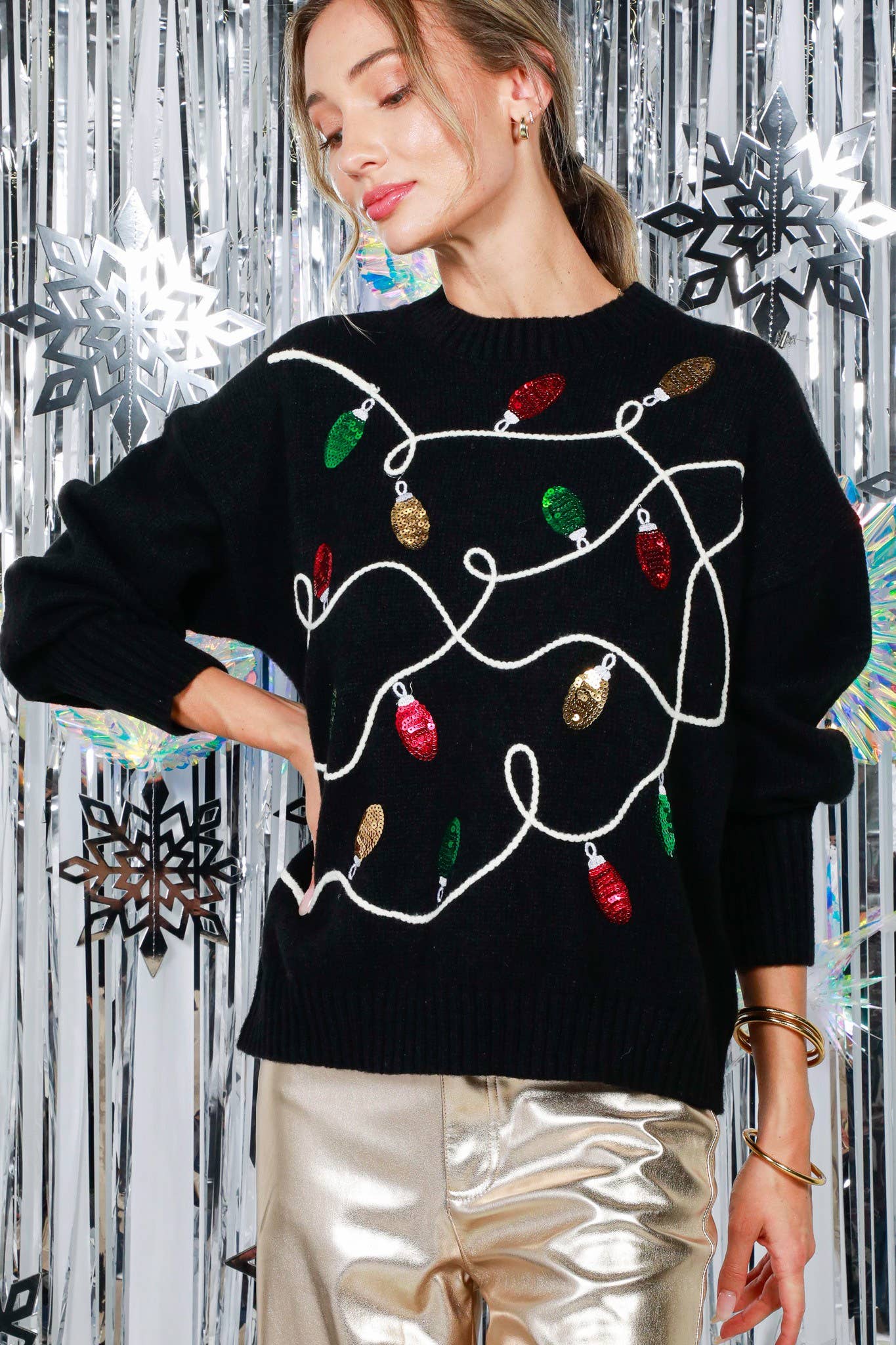 Colorful Christmas-Light Embellishment  Sweater