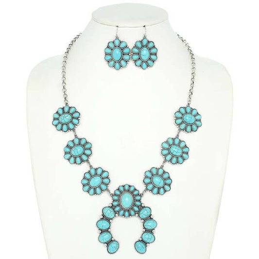 WESTERN TURQUOISE SQUASH BLOSSOM NECKLACE SET