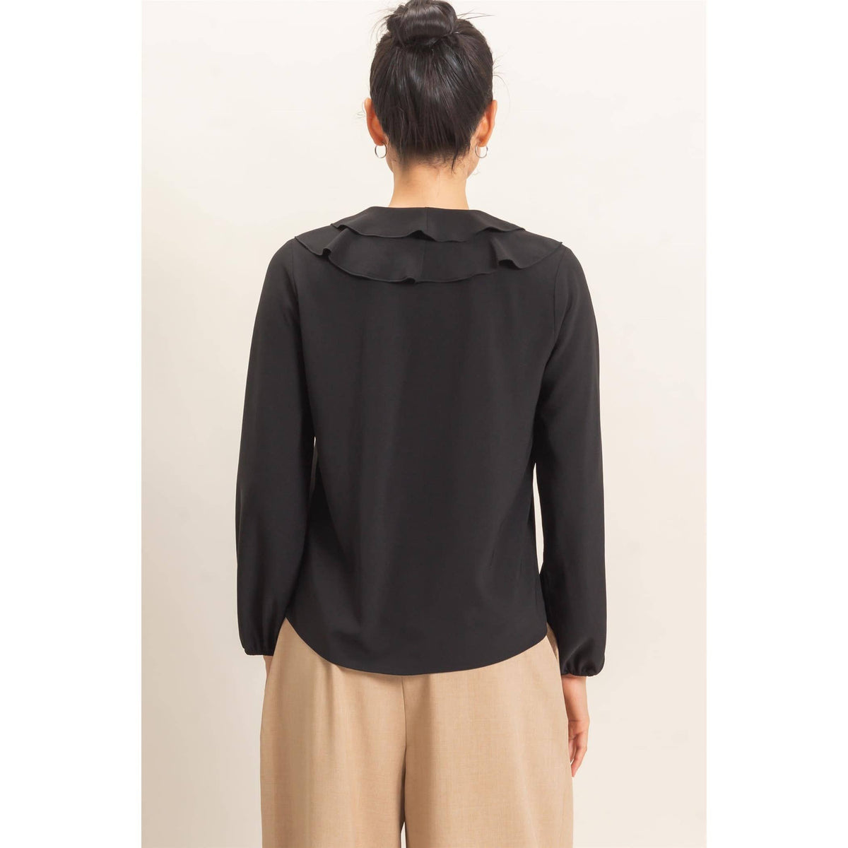 Ruffled V-Neck Button-Up Blouse