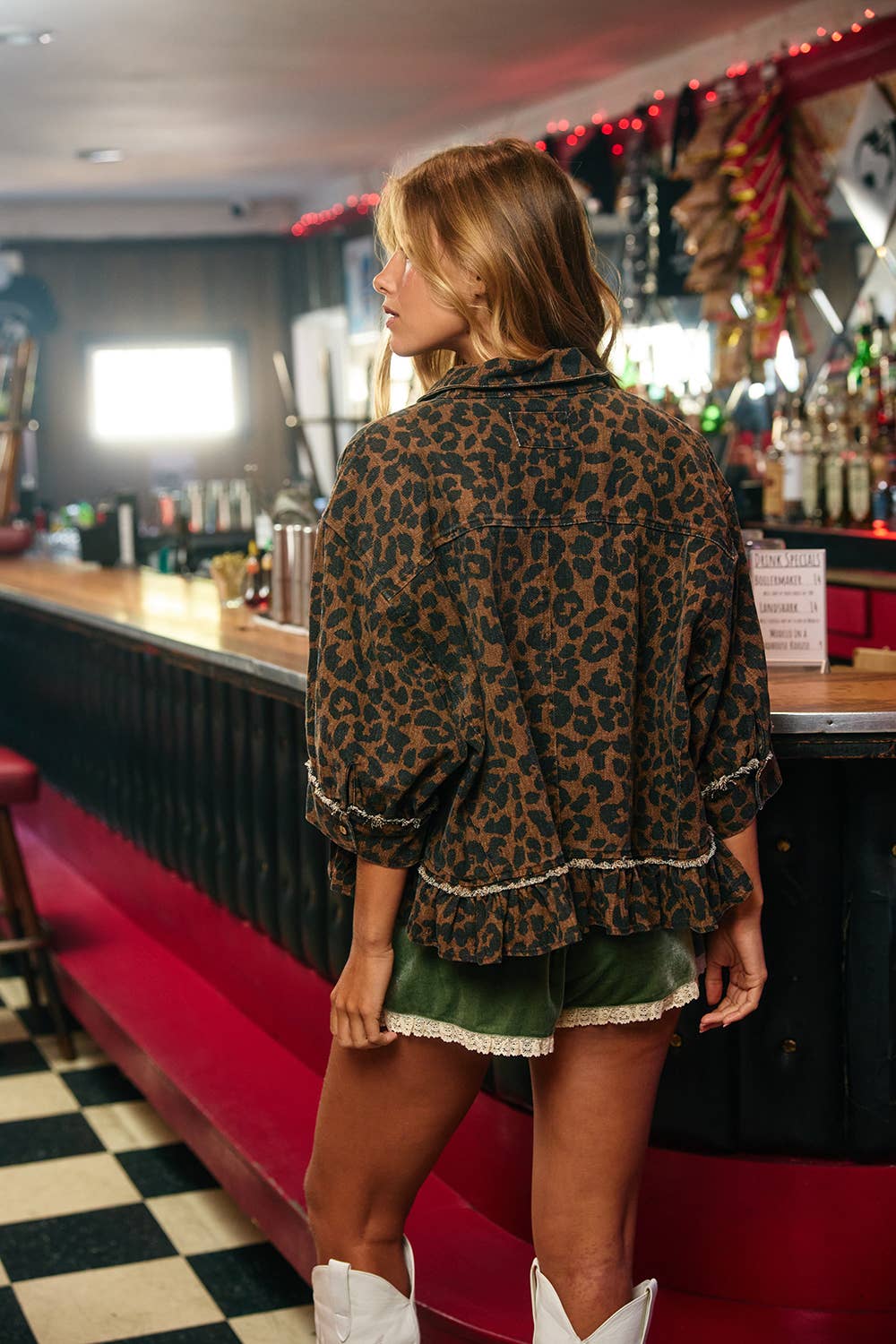 Leopard Print Ruffle Hemline Shirt Top