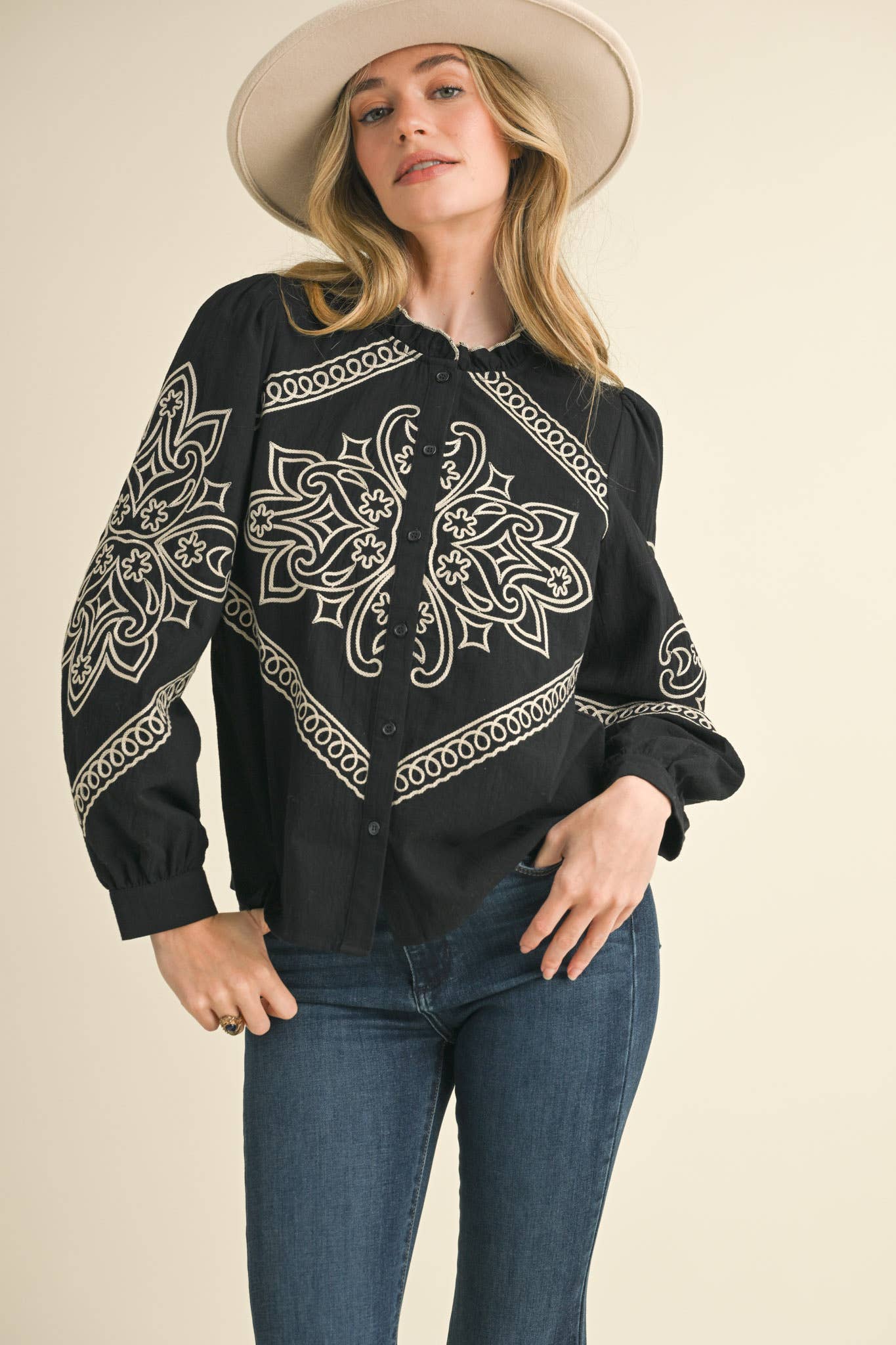 EMBROIDERED  BUTTON UP TOP