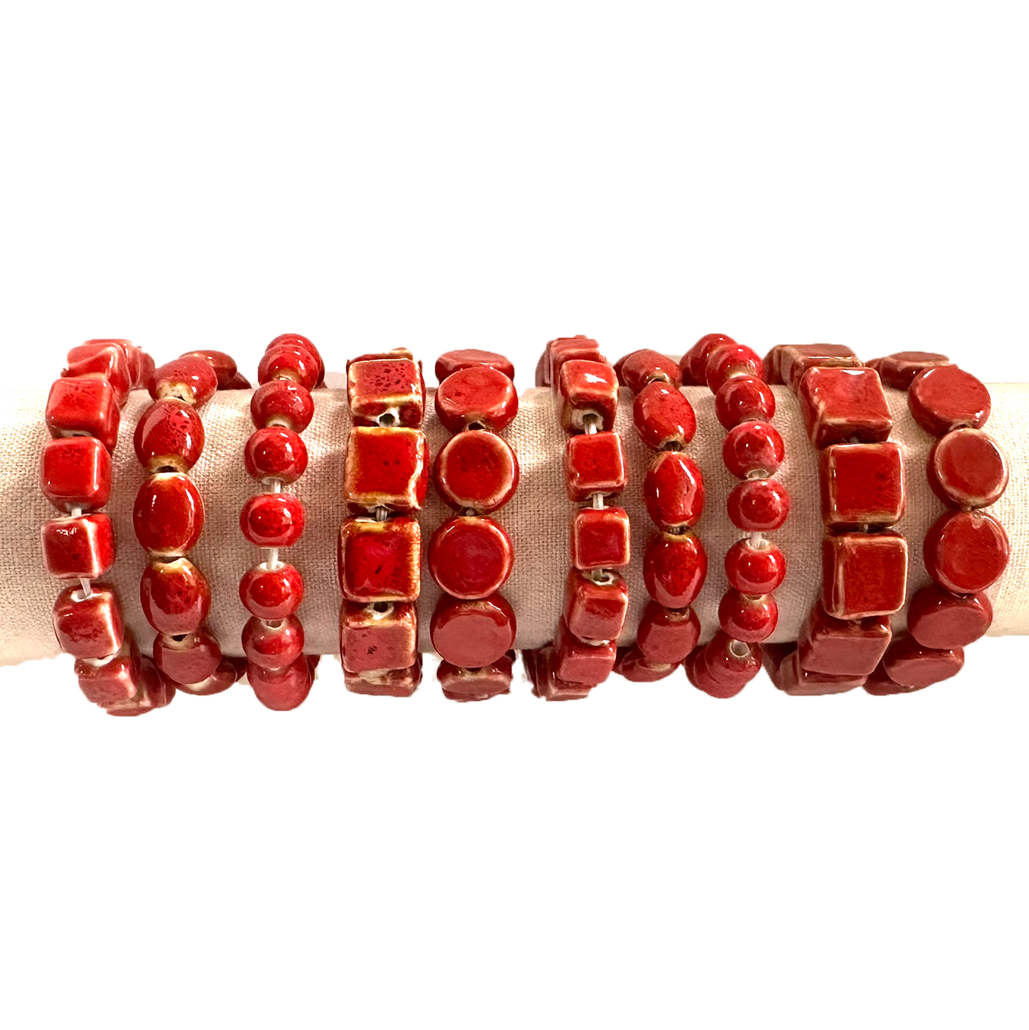 Red Clay Stretch Bracelets - Assorted shapes