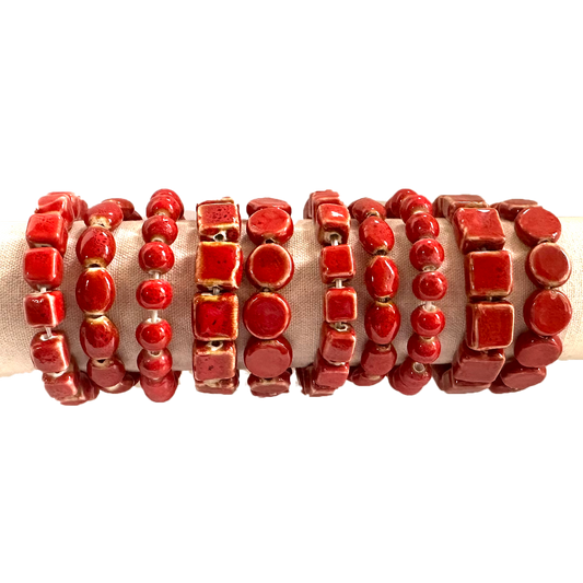 Red Clay Stretch Bracelets - Assorted shapes
