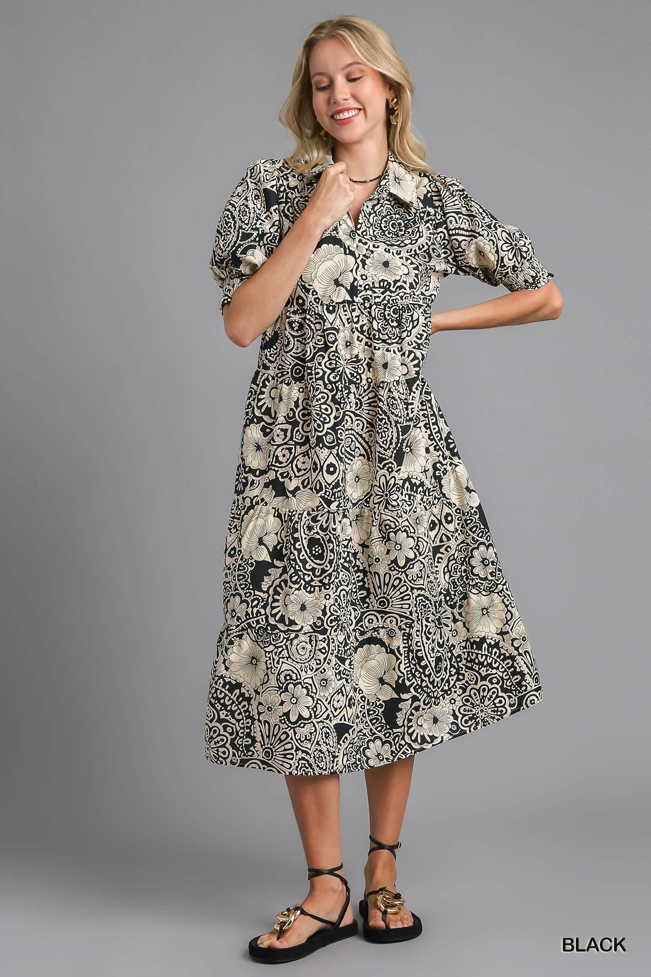 Paisley Print Dress - Black