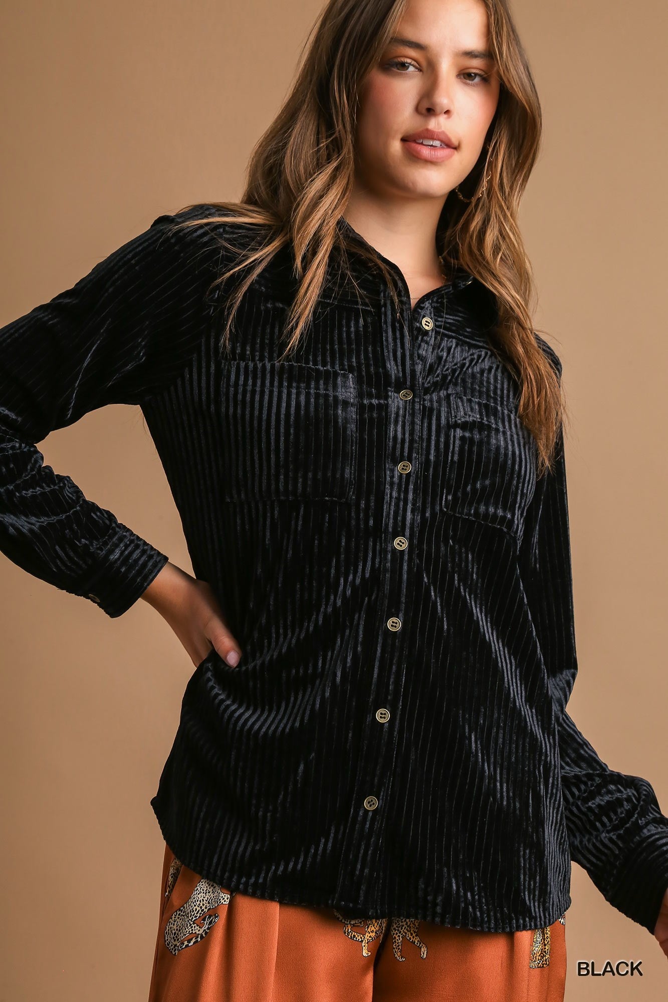 Stripe Textured Velvet Button Down Shirt