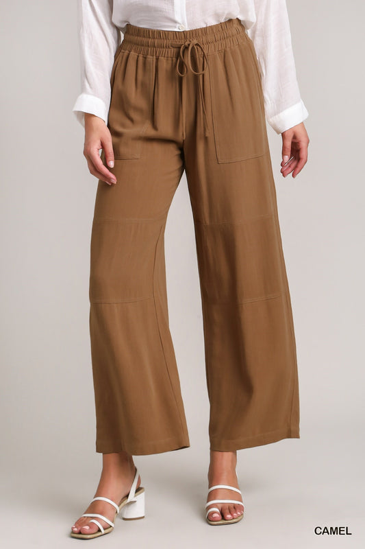 Linen Blend Elastic Waistband Pants