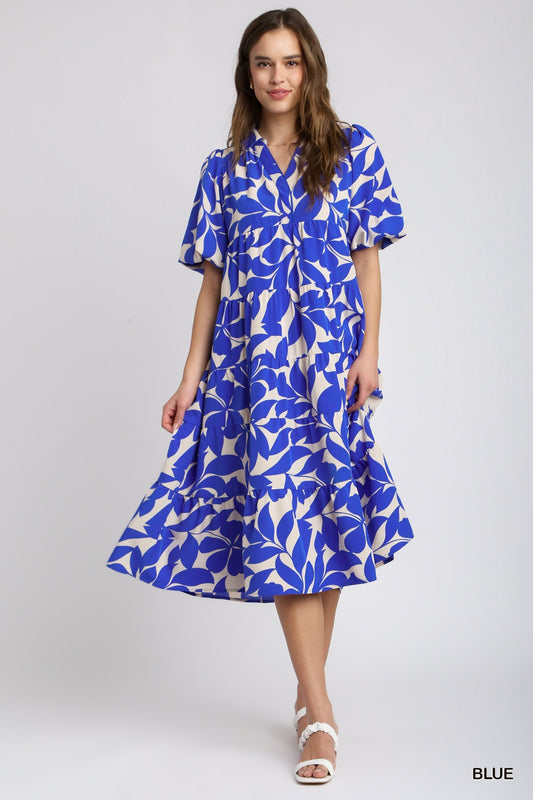 Floral Print Collared A-Line Dress