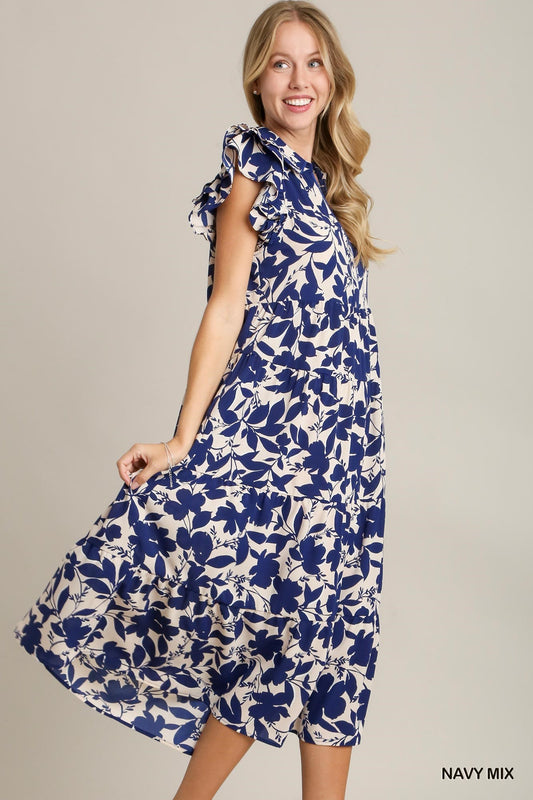 Navy Floral Print Dress