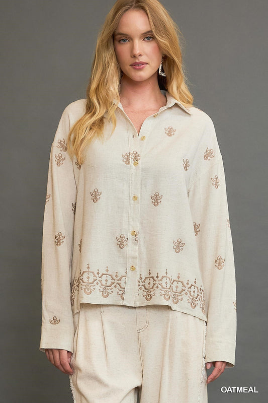 Linen Blend Embroidered Shirt