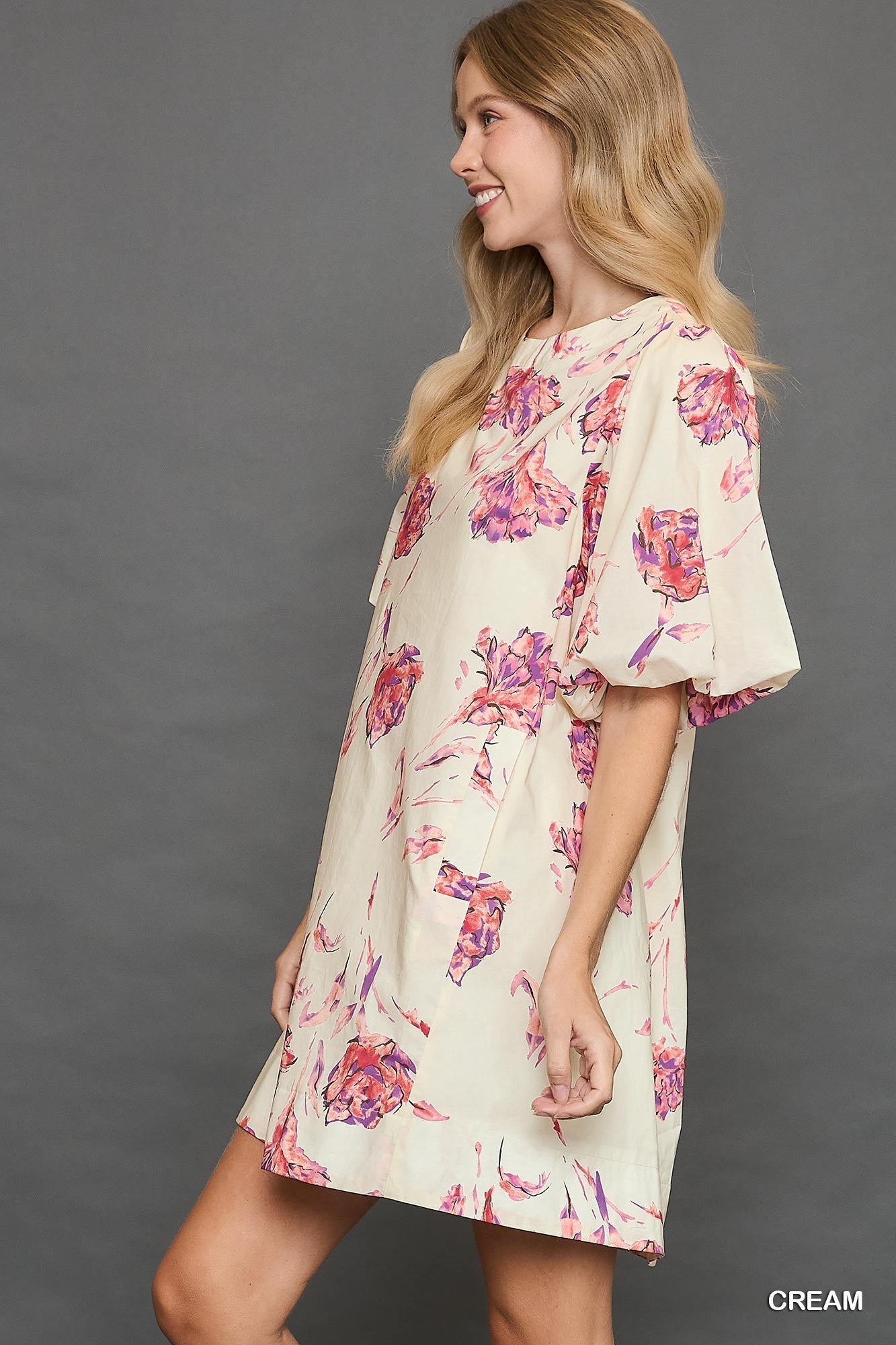 Floral Print Puff Sleeved Dress