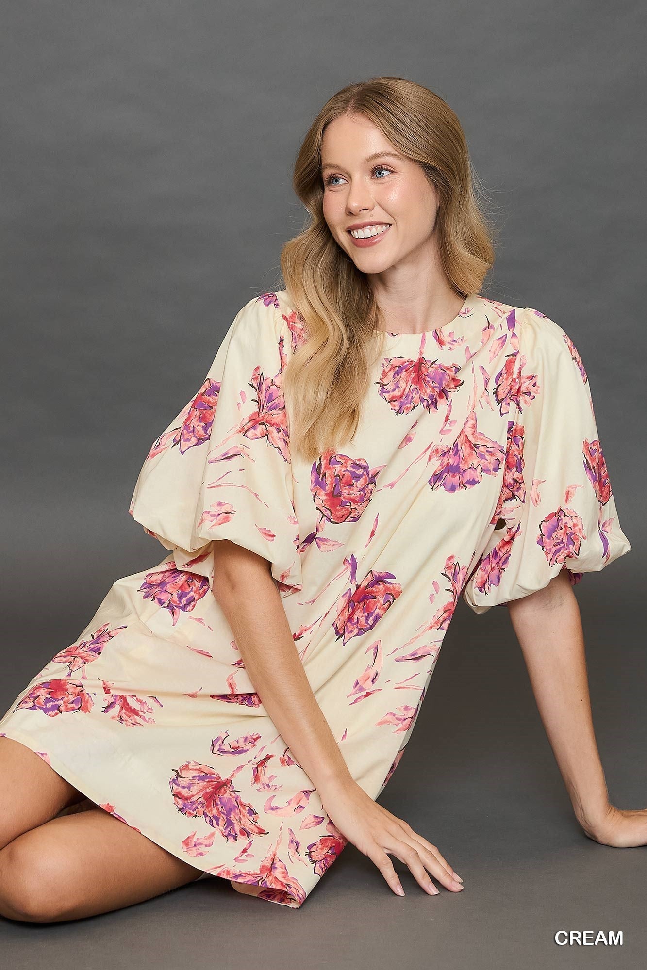Floral Print Puff Sleeved Dress