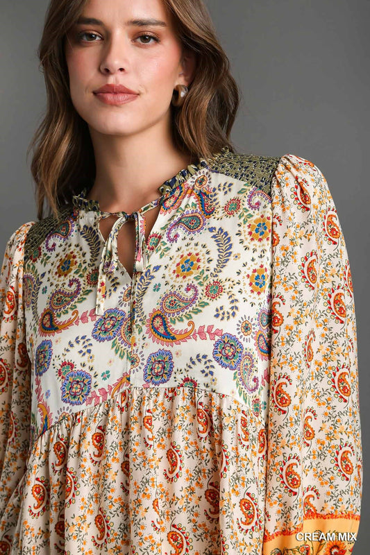 Paisley Print Mixed Top