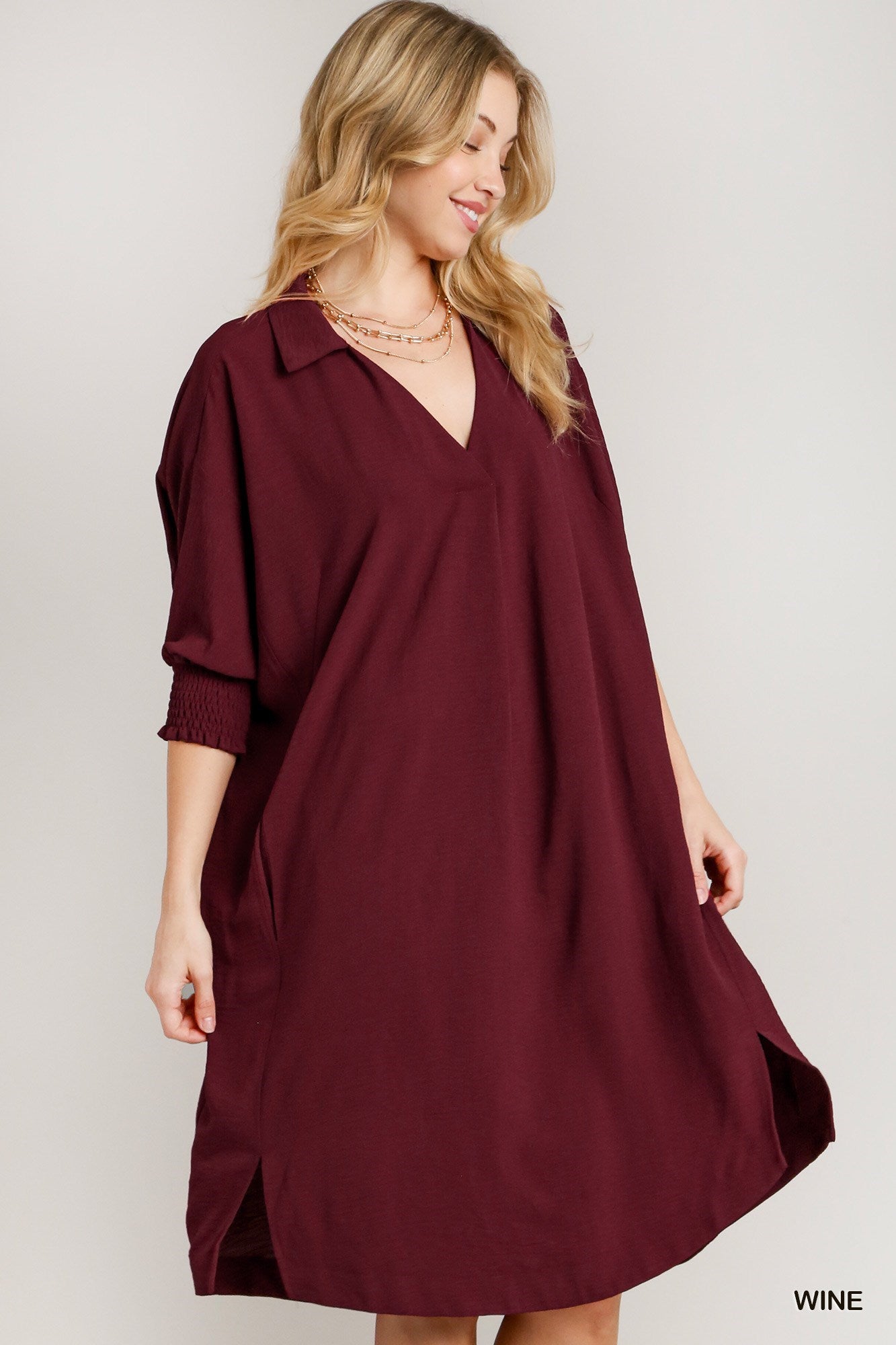 3/4 Sleeve Oversized High Low Hem Dress