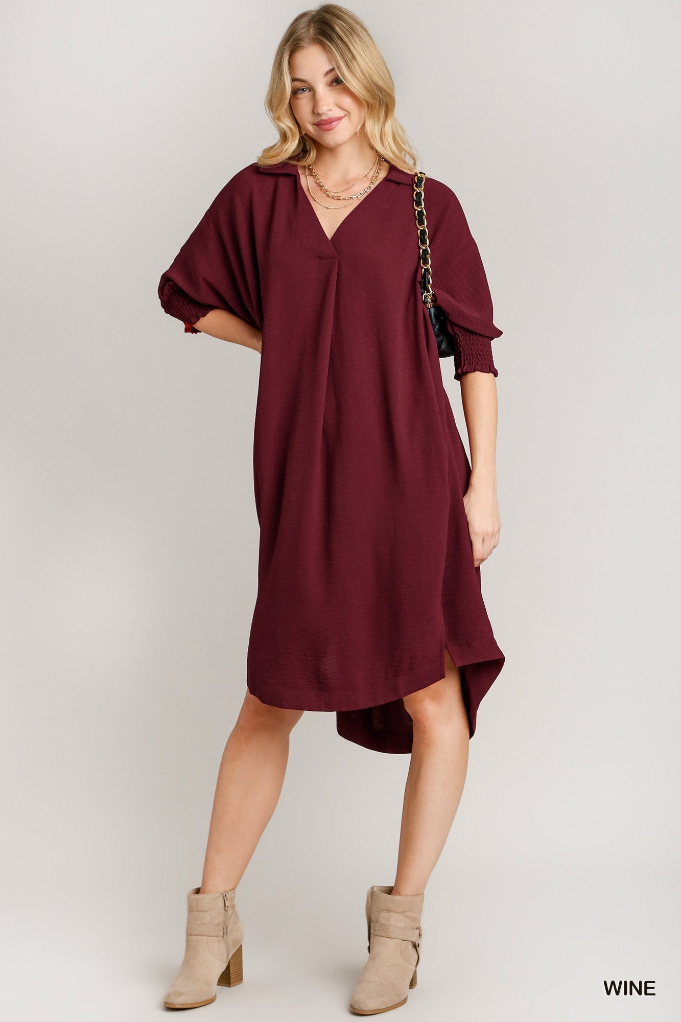 3/4 Sleeve Oversized High Low Hem Dress