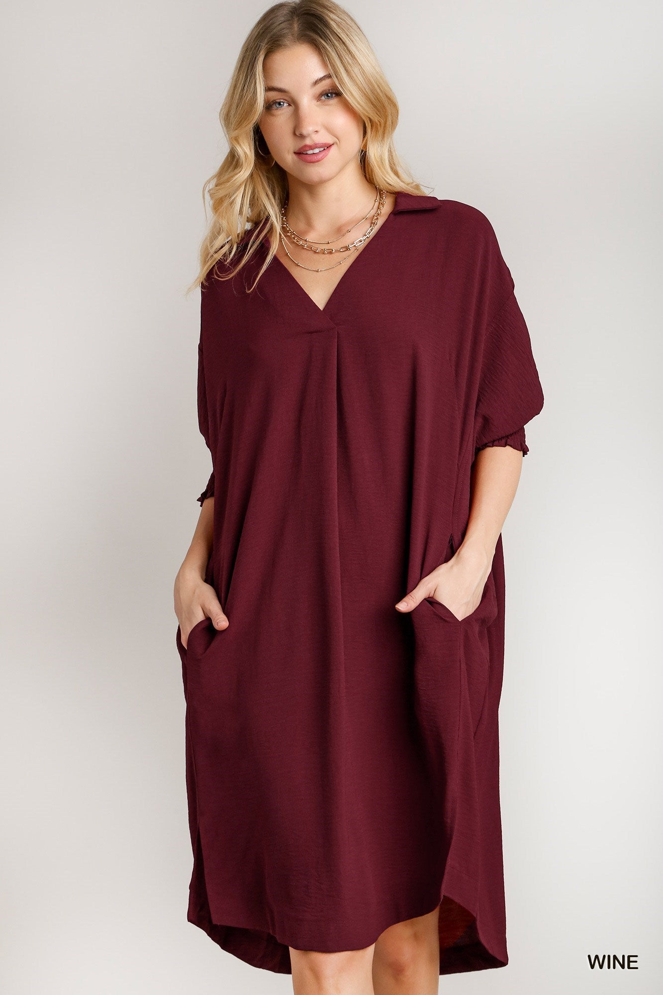 3/4 Sleeve Oversized High Low Hem Dress