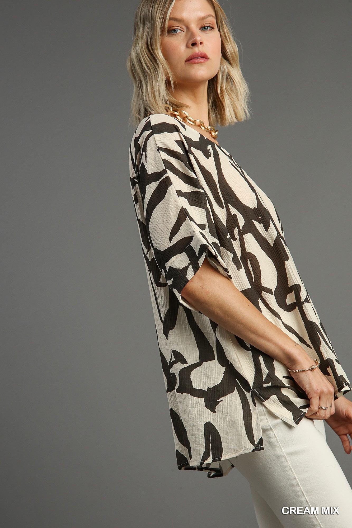 Abstract Print Boatneck Top