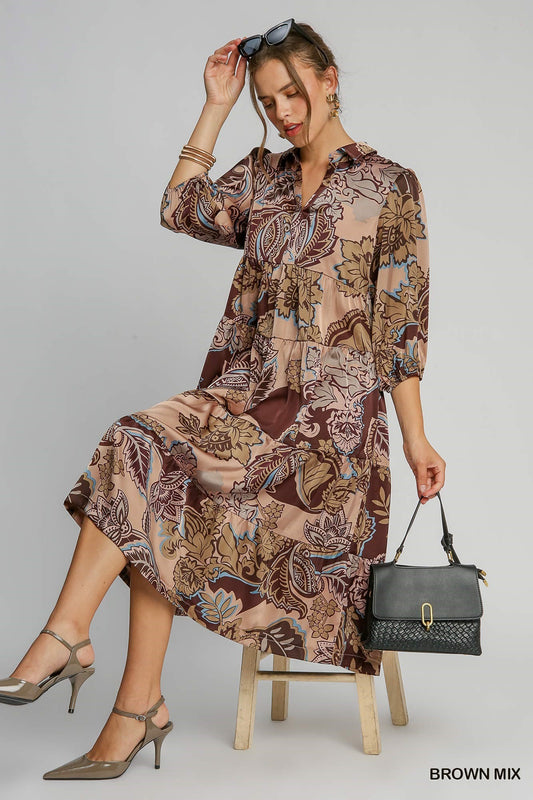 Paisley satin Midi Dress