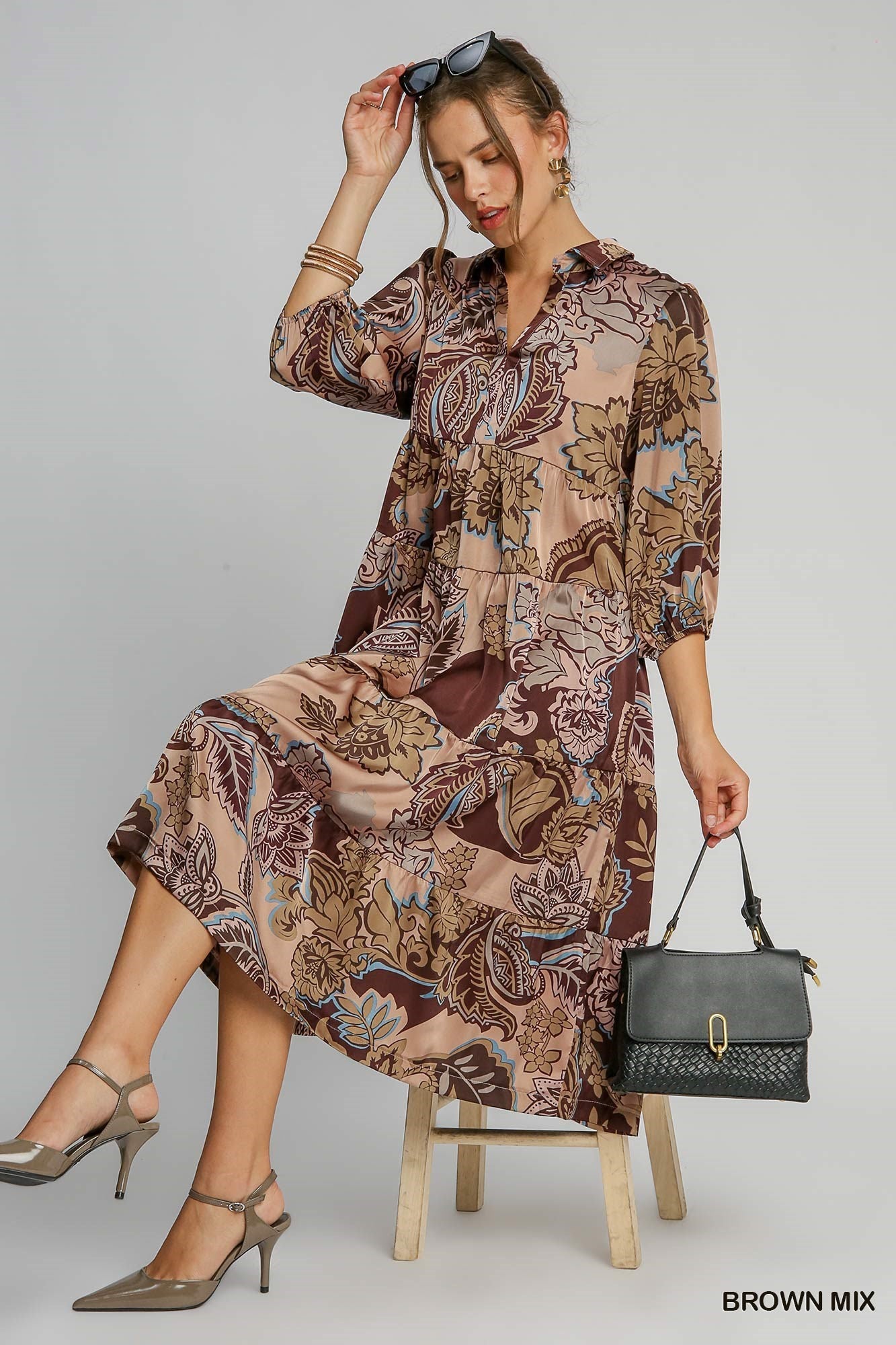 Paisley satin Midi Dress