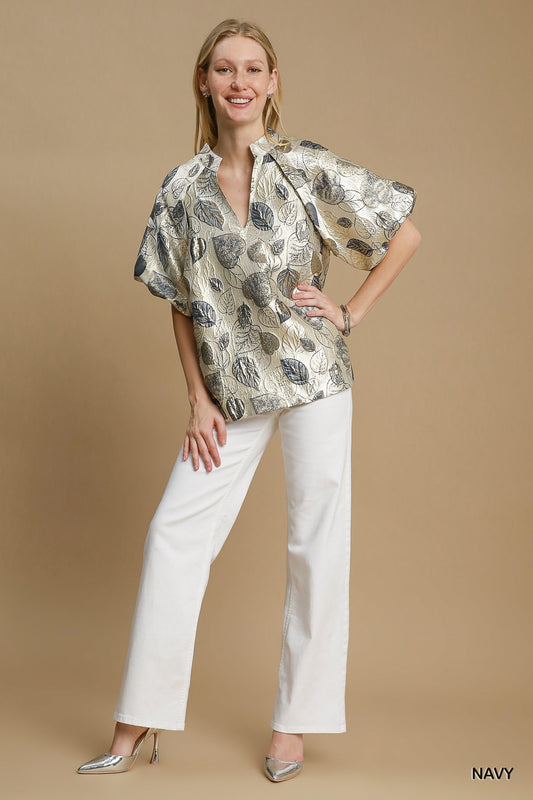 Abstract Metallic Print Top