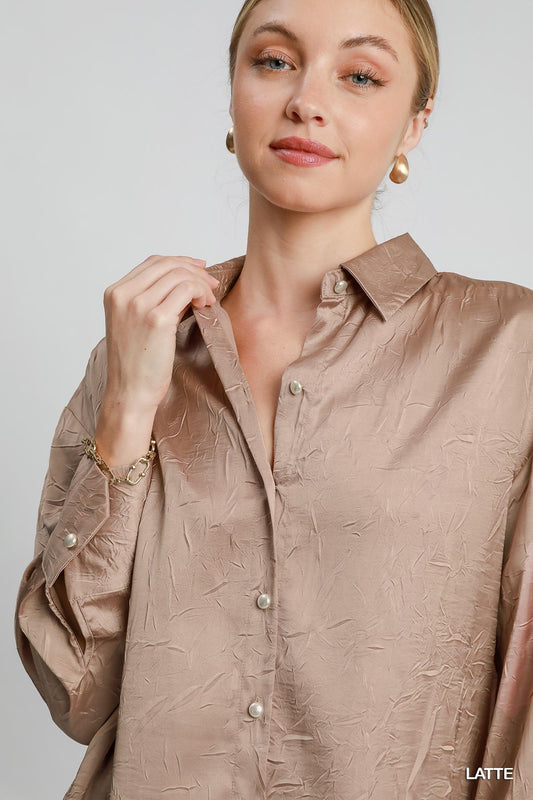 Textured Wrinkle Button Down Top