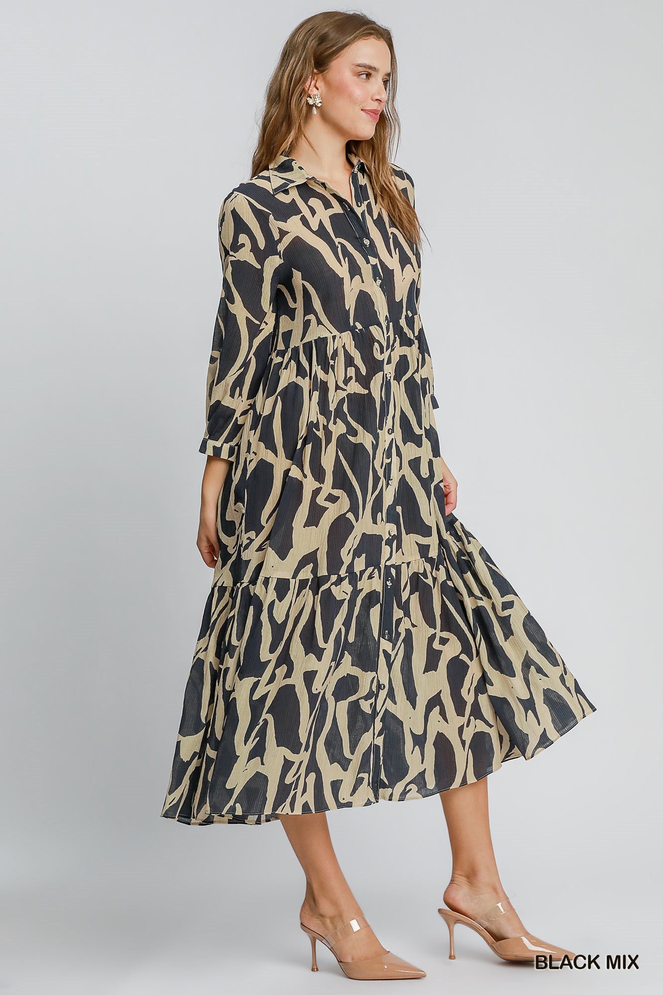 Two Tone Abstract Print Midi Dress