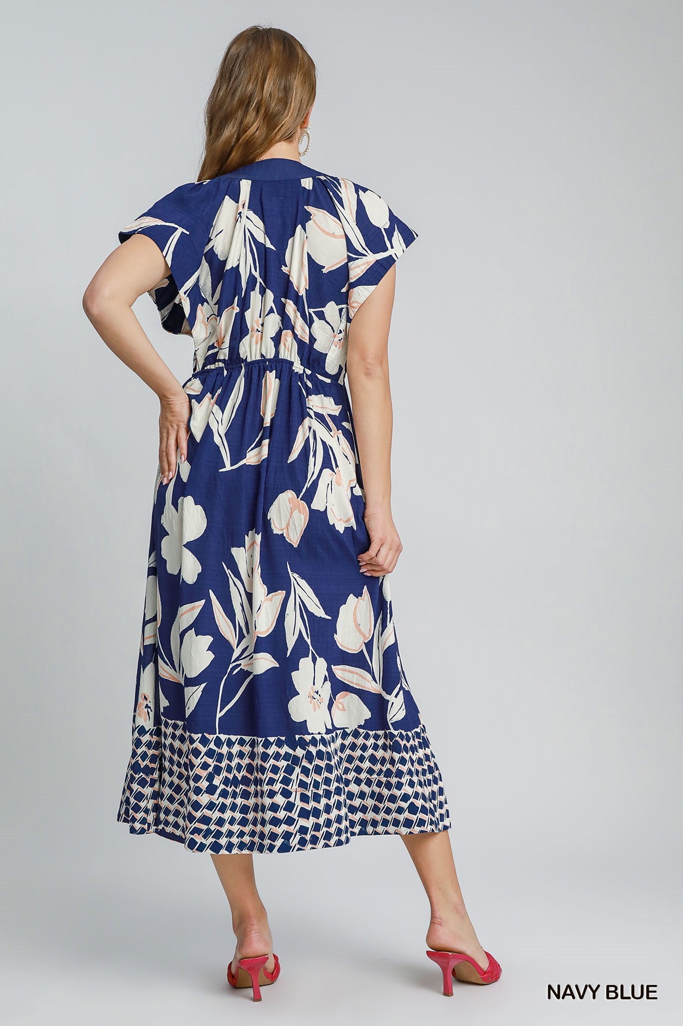 Botanical Bloom Button-Front Midi Dress