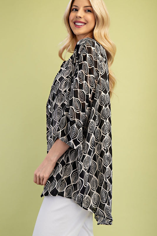 Sheer Lurex Button Down Top