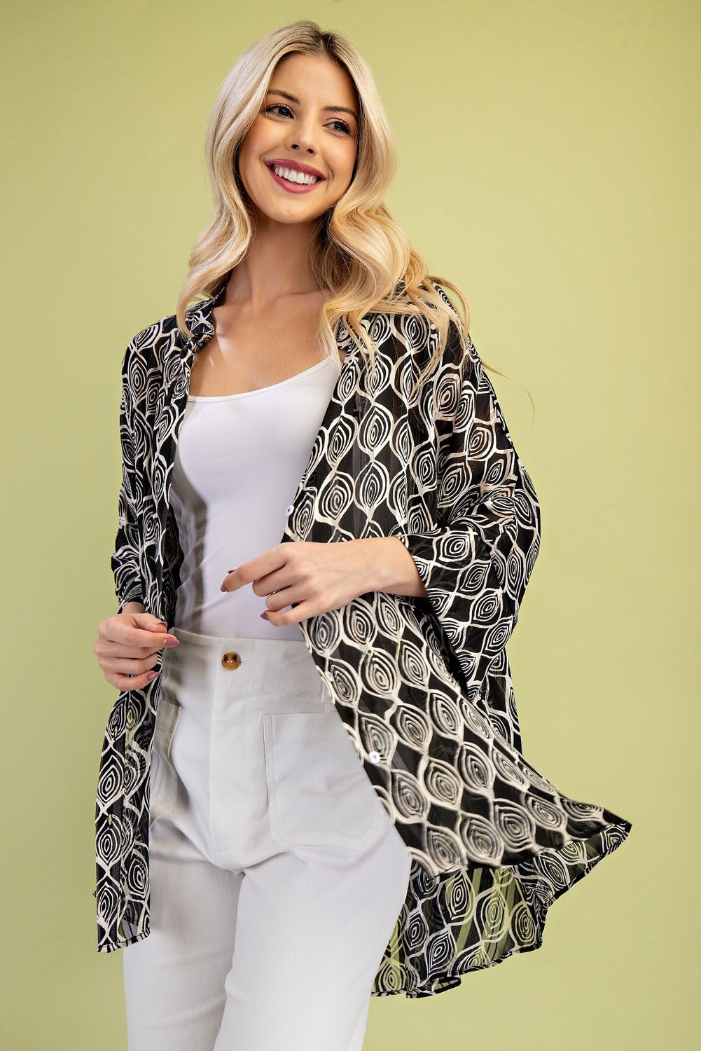 Sheer Lurex Button Down Top