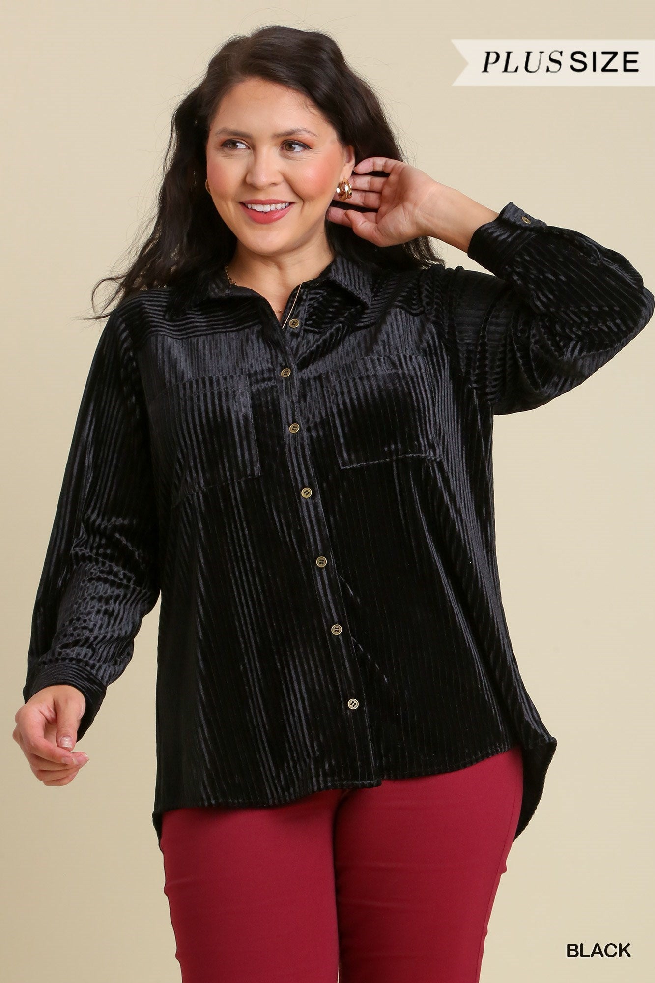 Stripe Textured Velvet Button Down Shirt