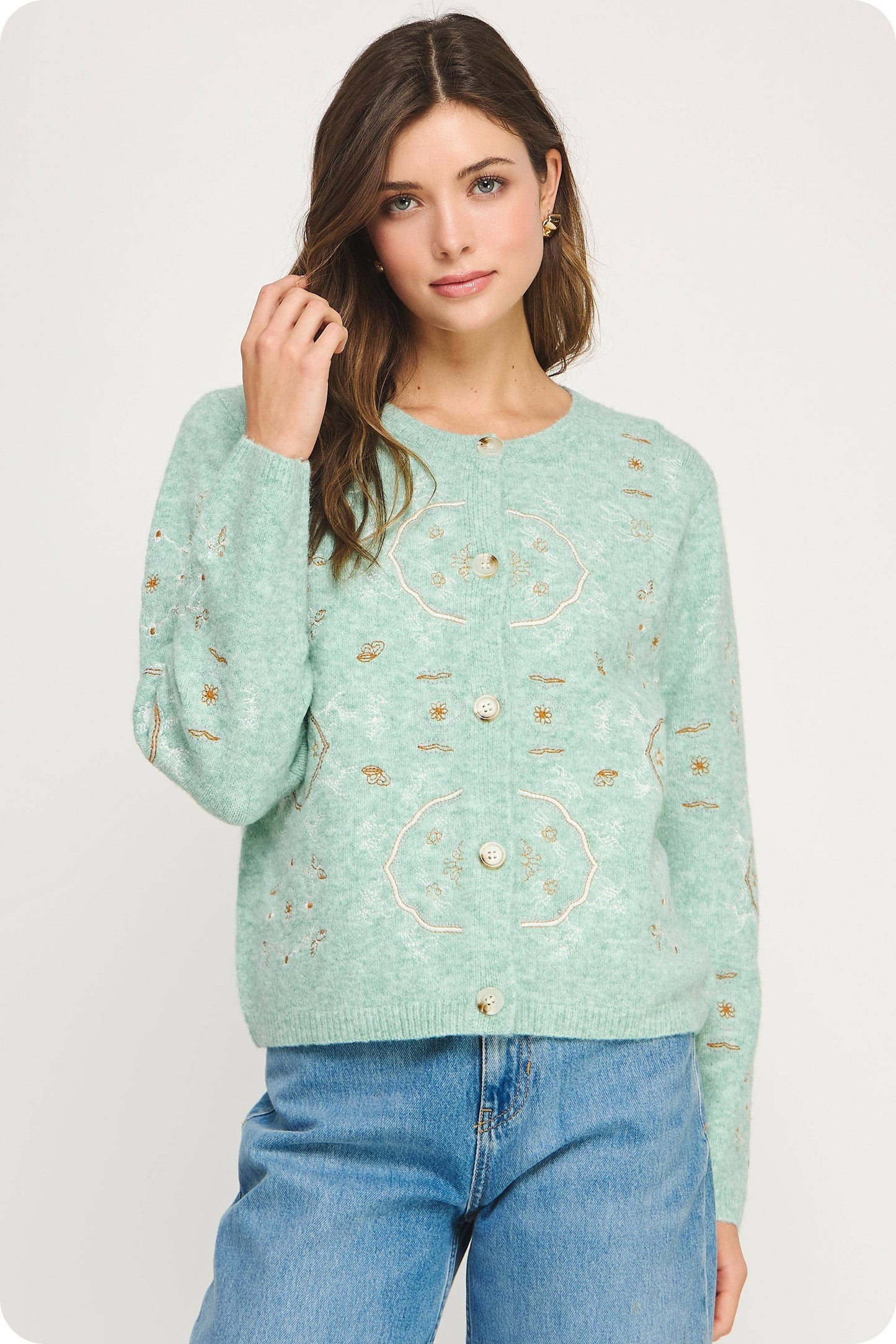 Embroidered Knit Sweater Cardigan