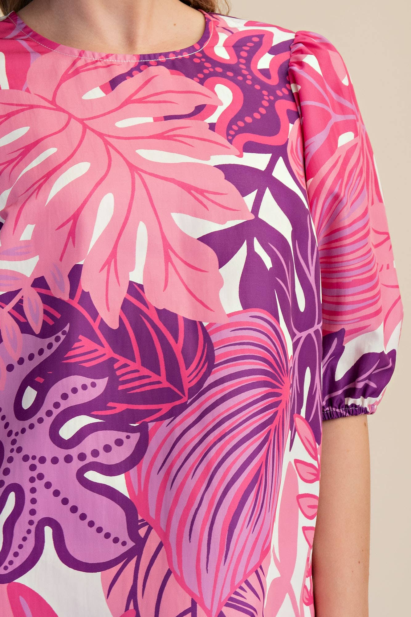 Puff Sleeve Tropical Printed Top