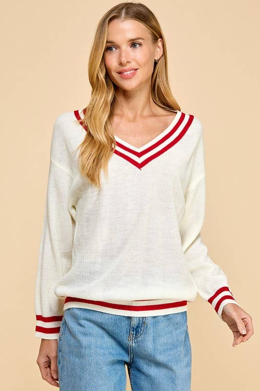 Knit Strip V Neckline Sweater