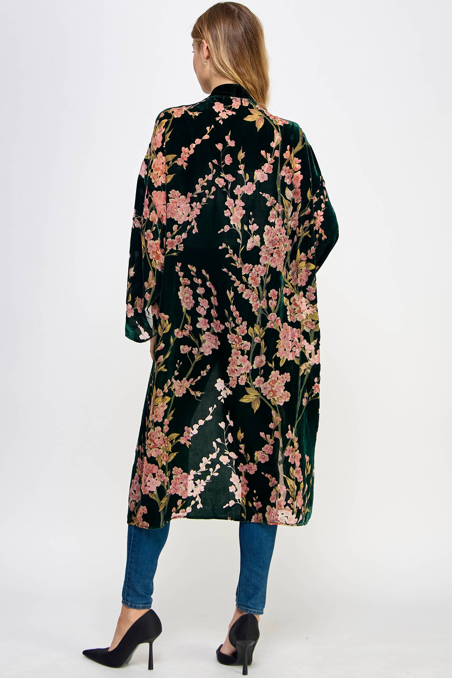 Floral Longline Duster - Emerald Green