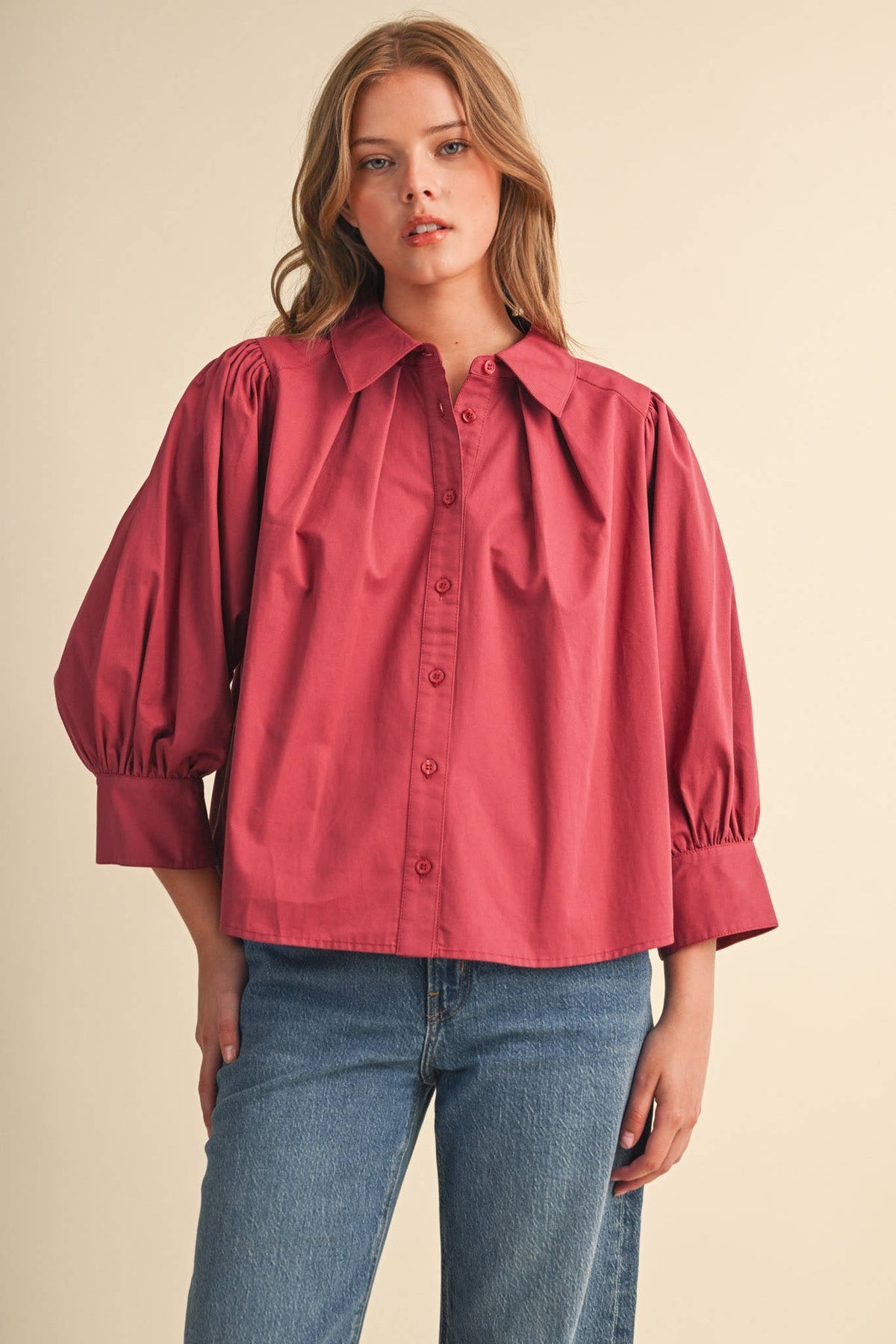 PUFF SLEEVE BUTTON DOWN TOP