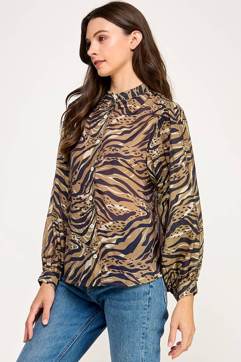 PRINTED BUTTON UP BLOUSE-MULTI