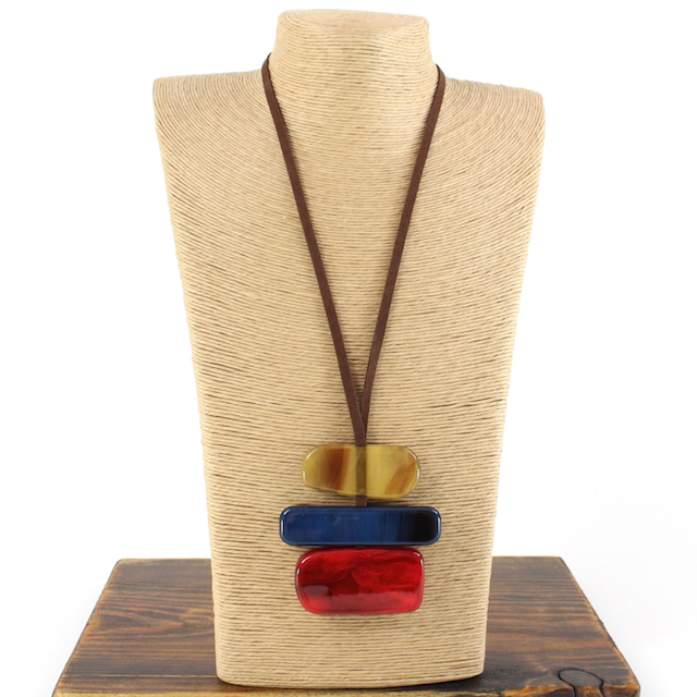 Tri-Color Pendant Long Necklace