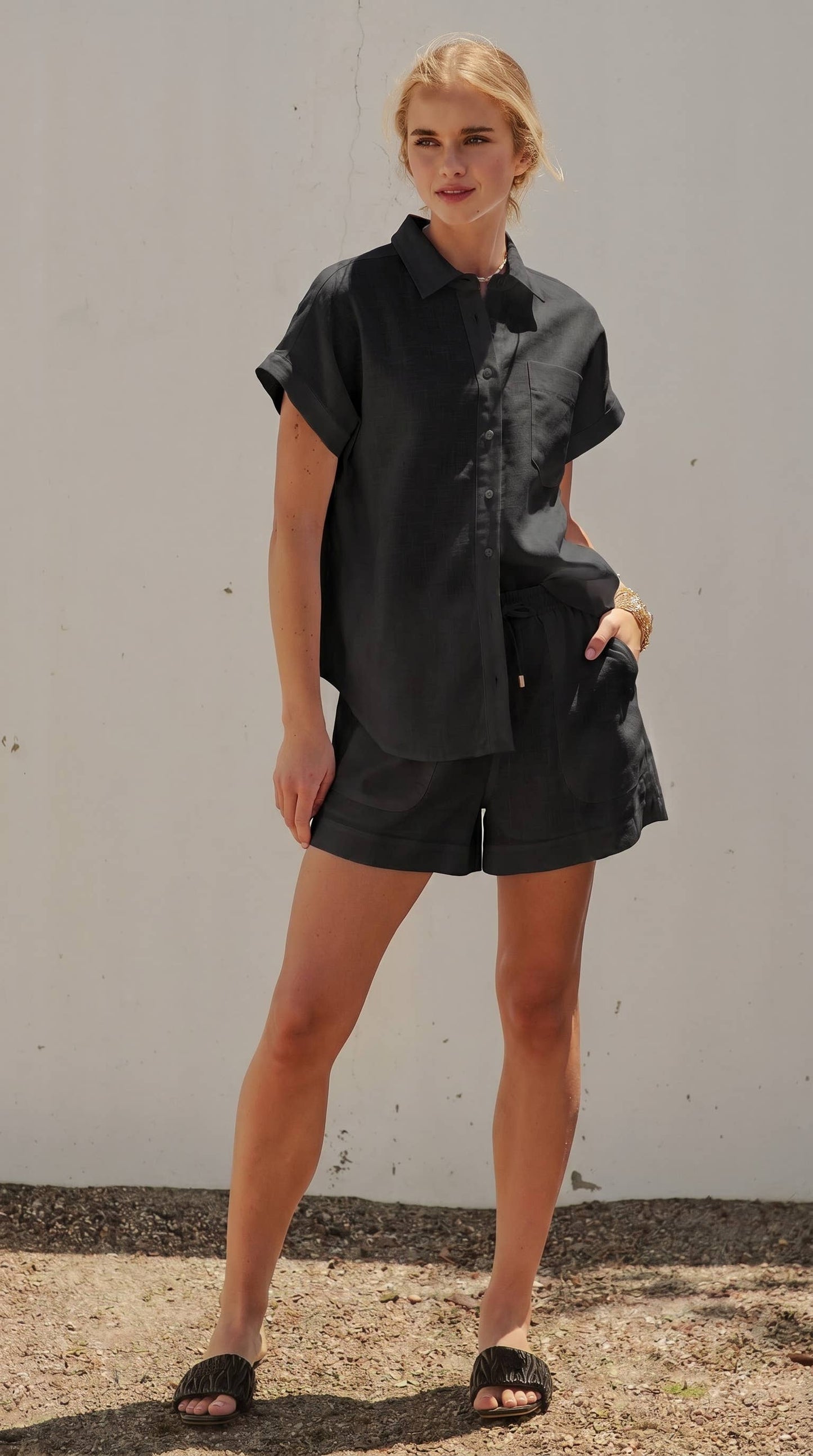 Linen Short Sleeve Button-Down Shirt
