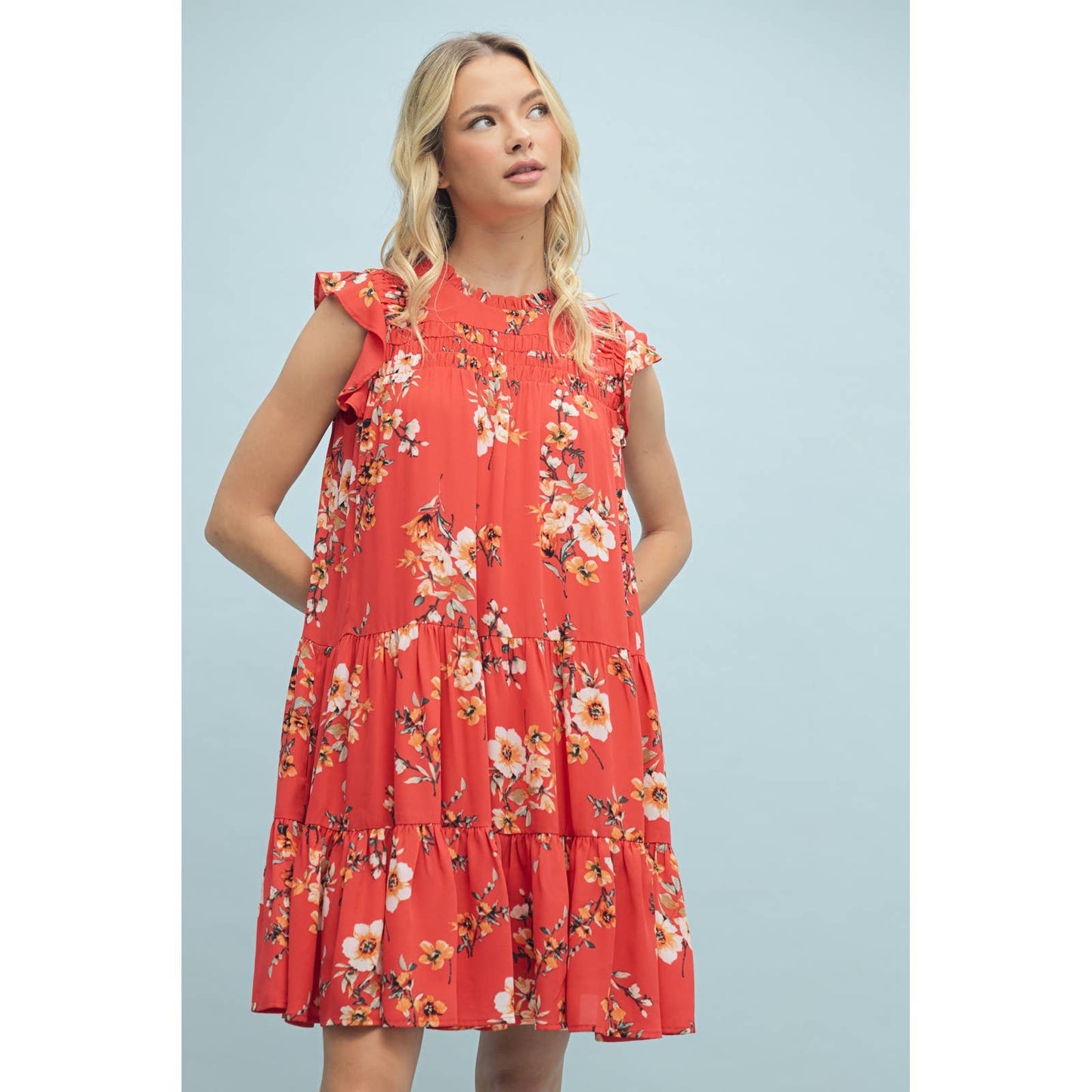 TIERED FLORAL MINI DRESS