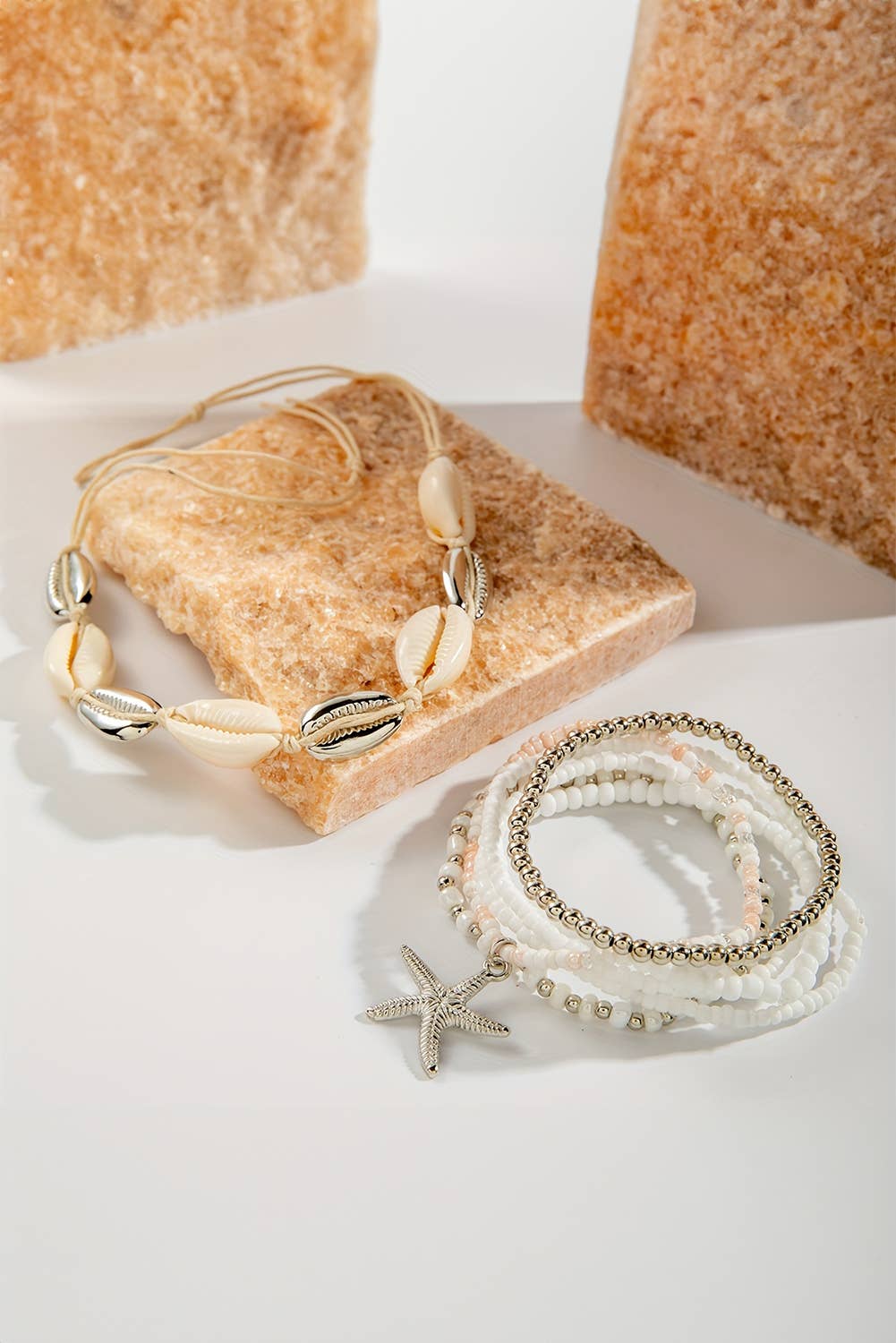 Starfish Seashell Beaded Bracelet Set