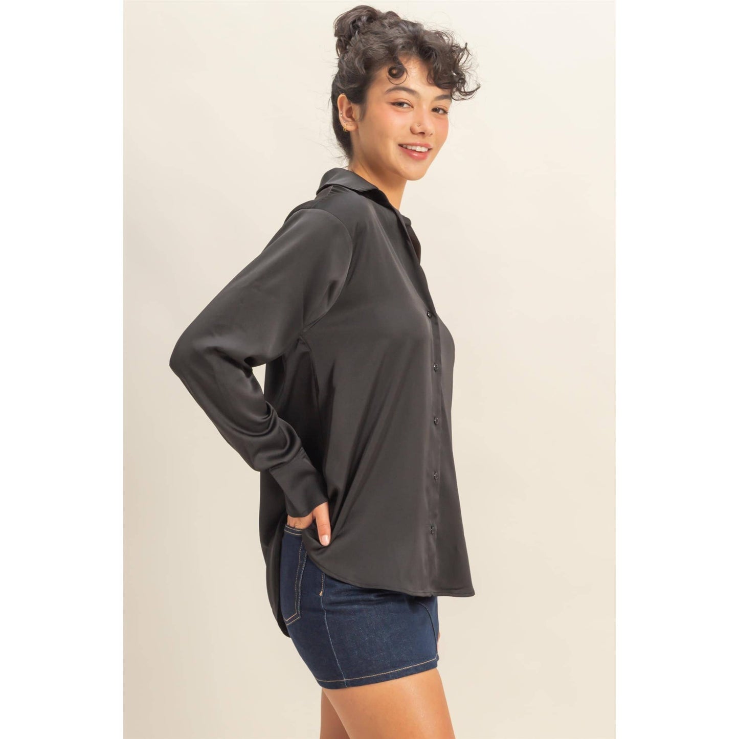 Button-Up Satin Shirt