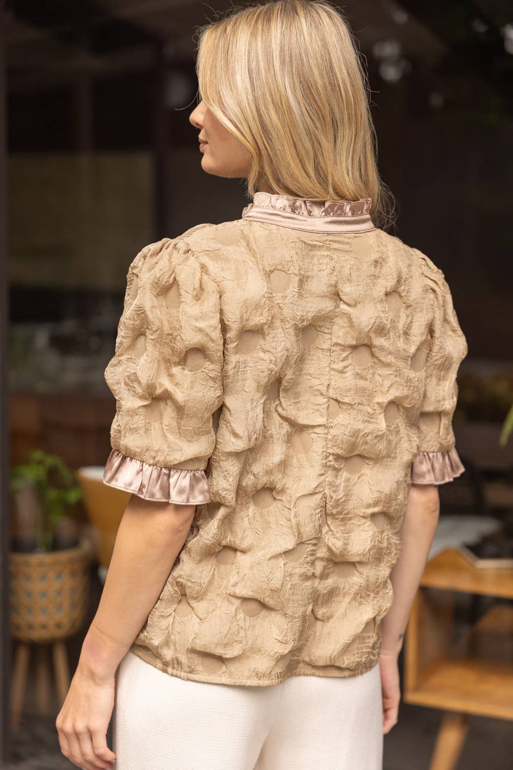 Satin Ruffled  Dotted Textured Top