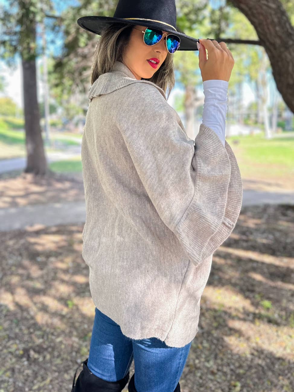 Oatmeal Beige Soft Knit Ruffle Detail Cardigan