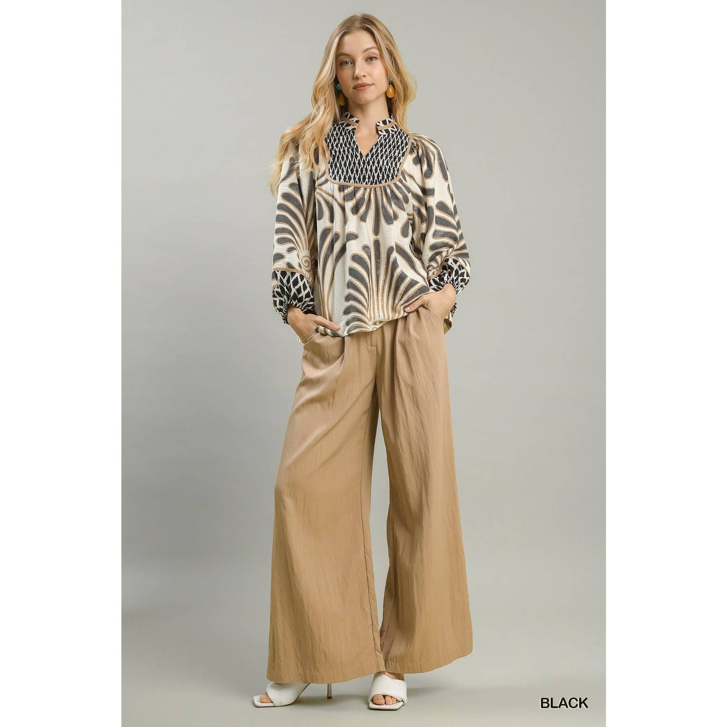 Print Smocked Yoke Top