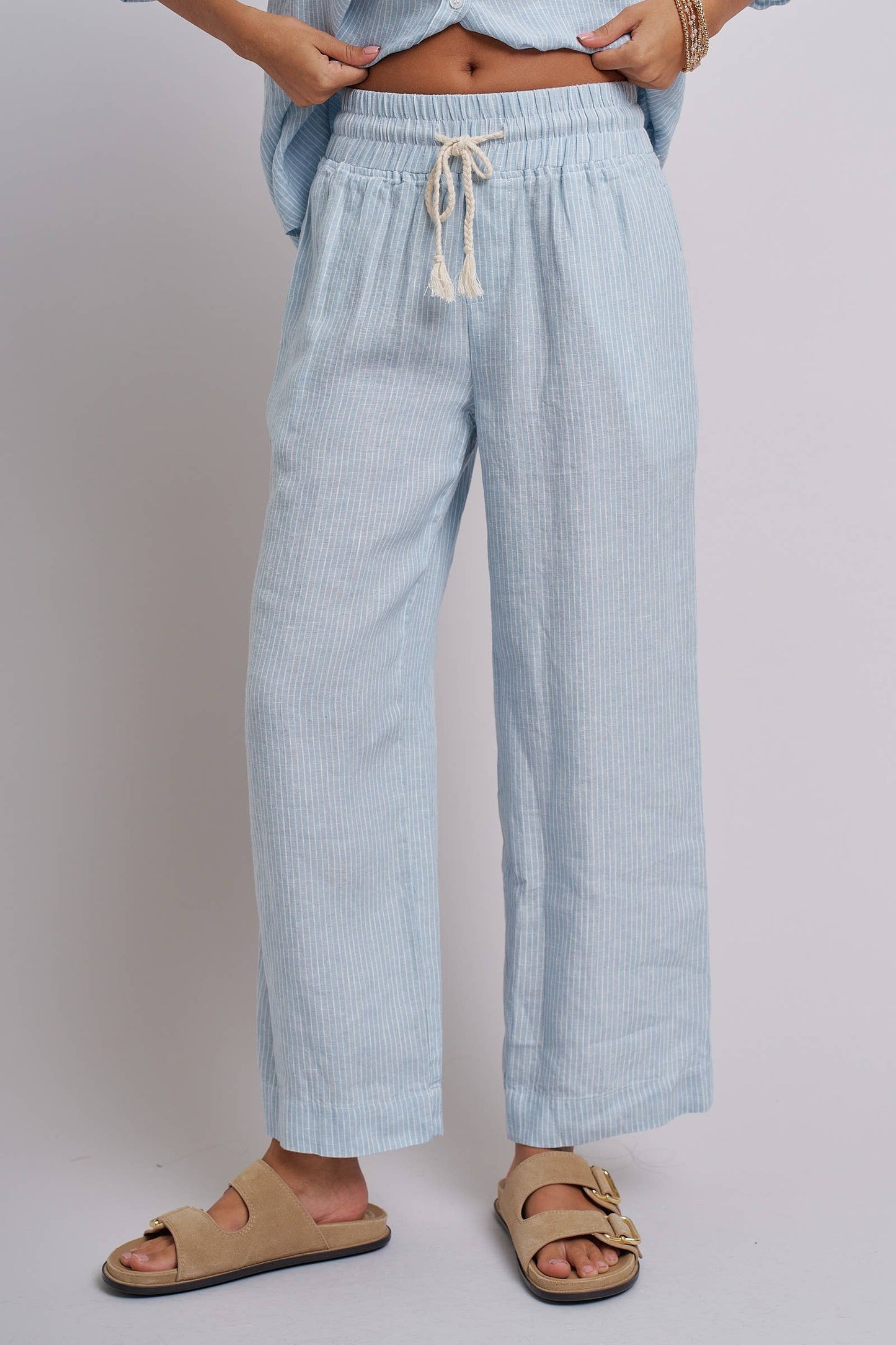Linen Wide-Leg Drawstring Pants