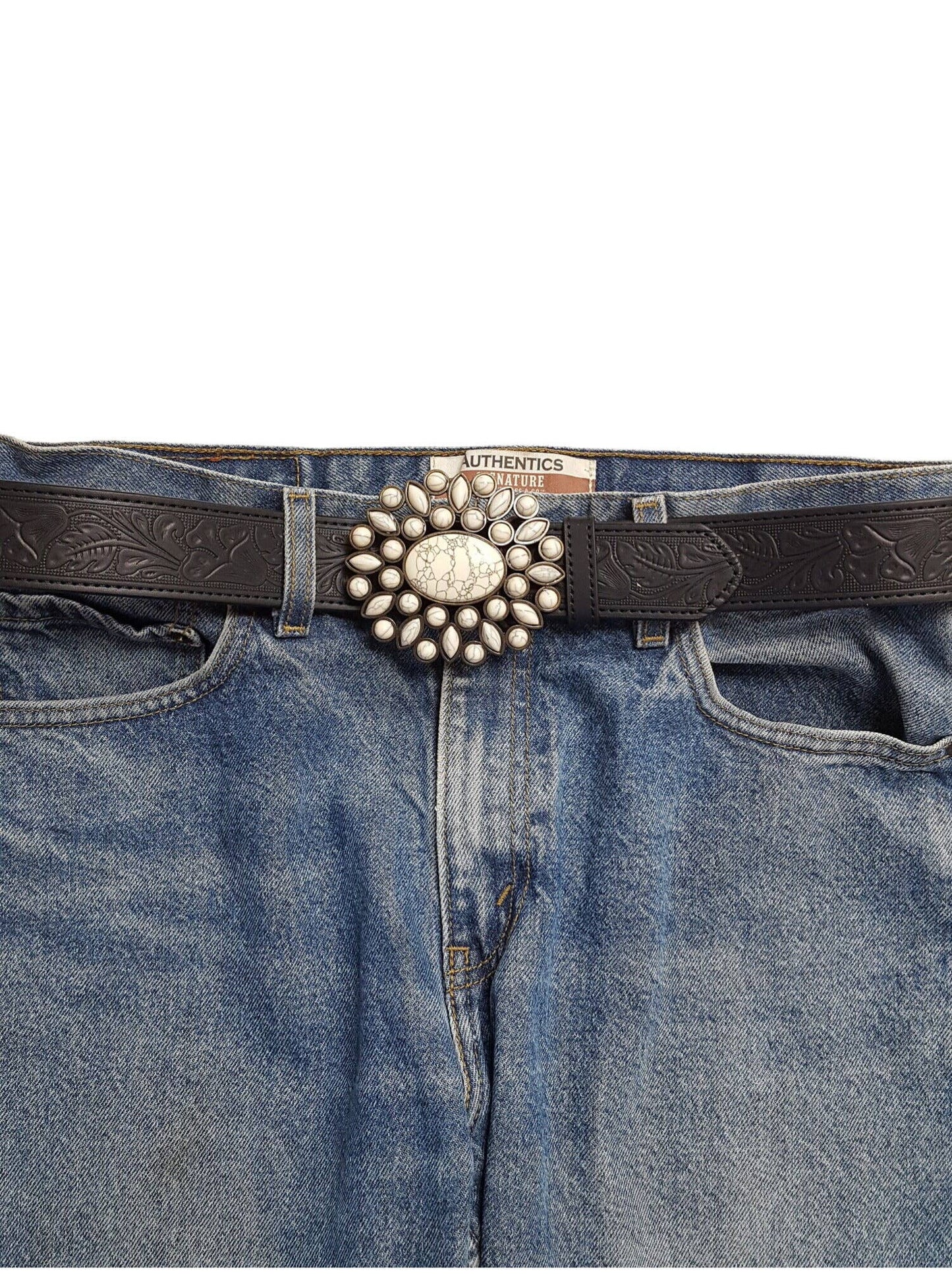 Western Floral Buckle with Floral Tooled Belt