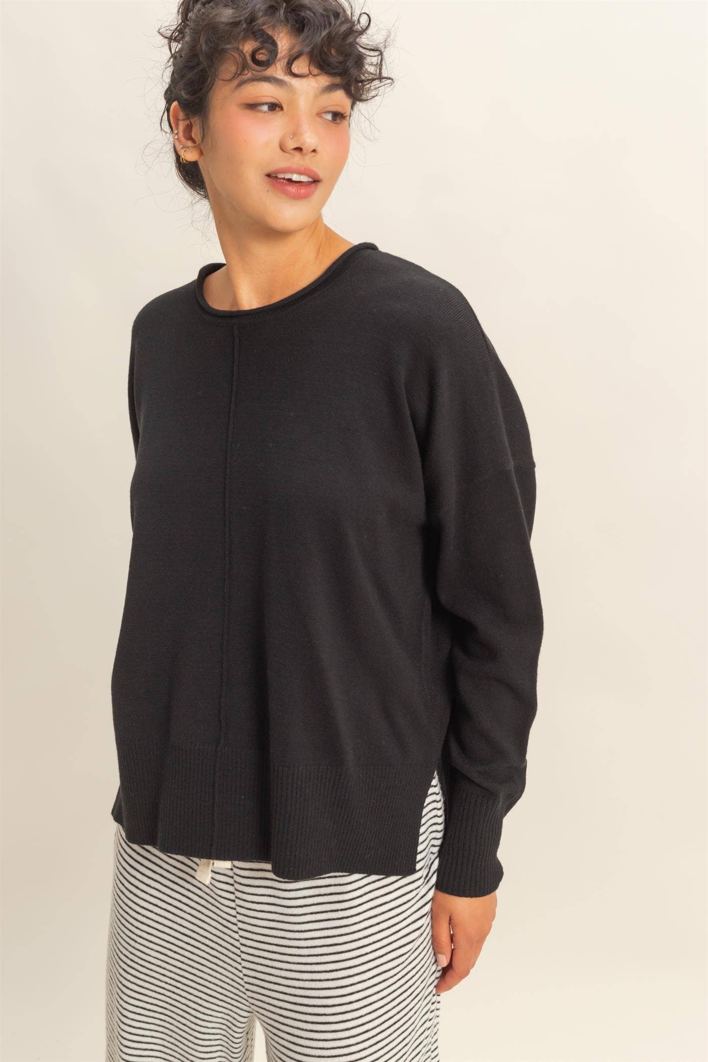 Round Roll Neck Drop Shoulder Sweater