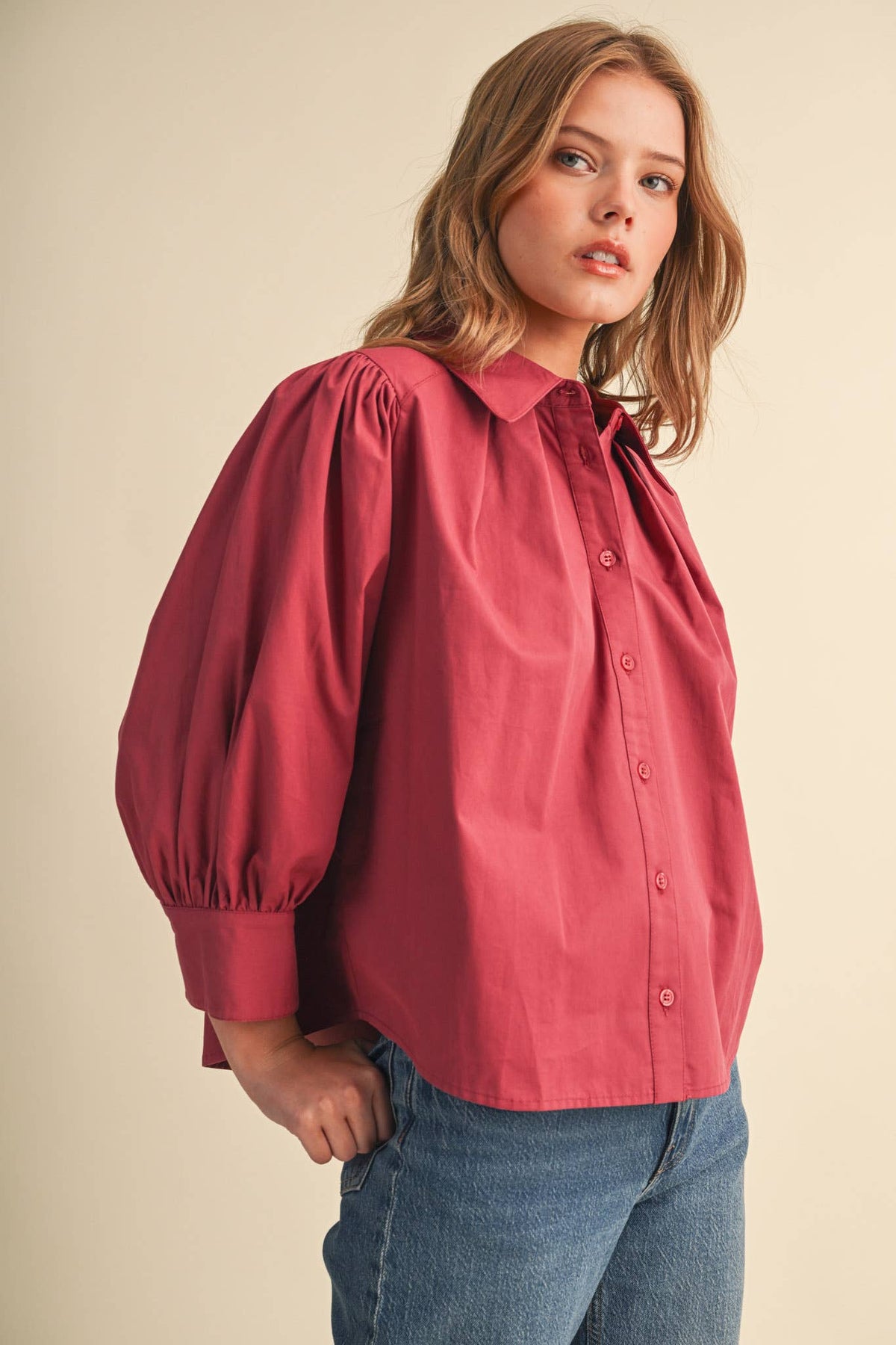 PUFF SLEEVE BUTTON DOWN TOP