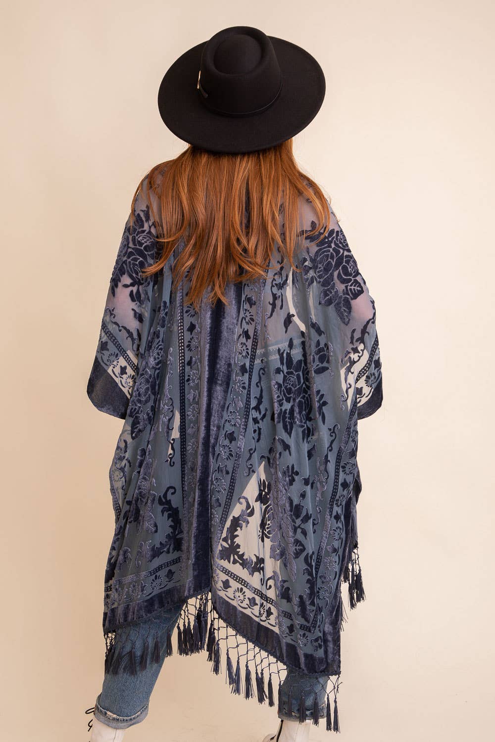 Velvet Mesh Tapestry Tassel Kimono 👍